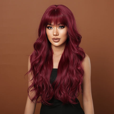 LC2074-1  26inches wine red Long Burgundy curly wig