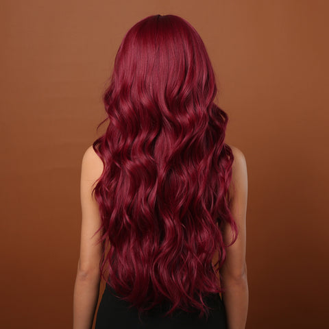 LC2074-1  26inches wine red Long Burgundy curly wig