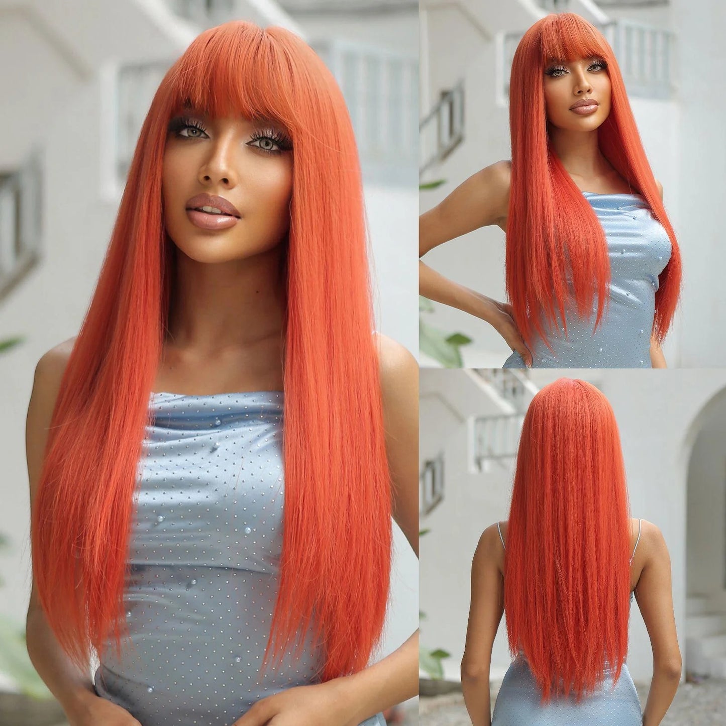 WL1085-4 26 Inch long straight wigs with bangs wigs for women
