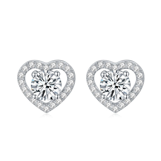 "FE-0003  0.5CT Round Brilliant Cut Heart Moissanite Stud Earrings/ 925 Sterling Silver/ D Color Ideal Cut/ VVS1 Clarity/Best Anniversary Gift/ Suits Every Occasion"