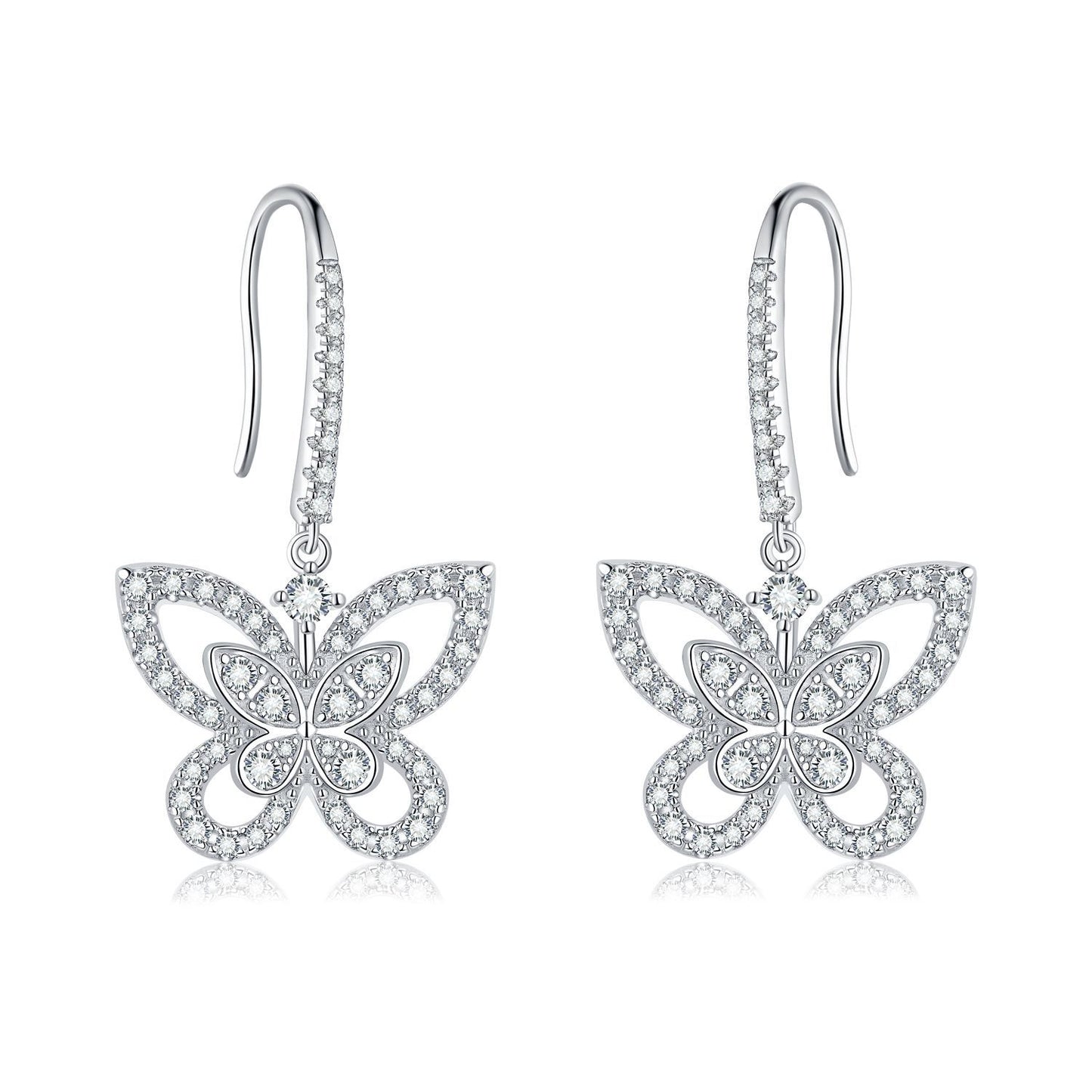 "FE-0049 Butterfly Moissanite Dangle Earrings/ 925 Sterling Silver/ D Color Ideal Cut/ VVS1 Clarity/Best Anniversary Gift/ Suits Every Occasion"