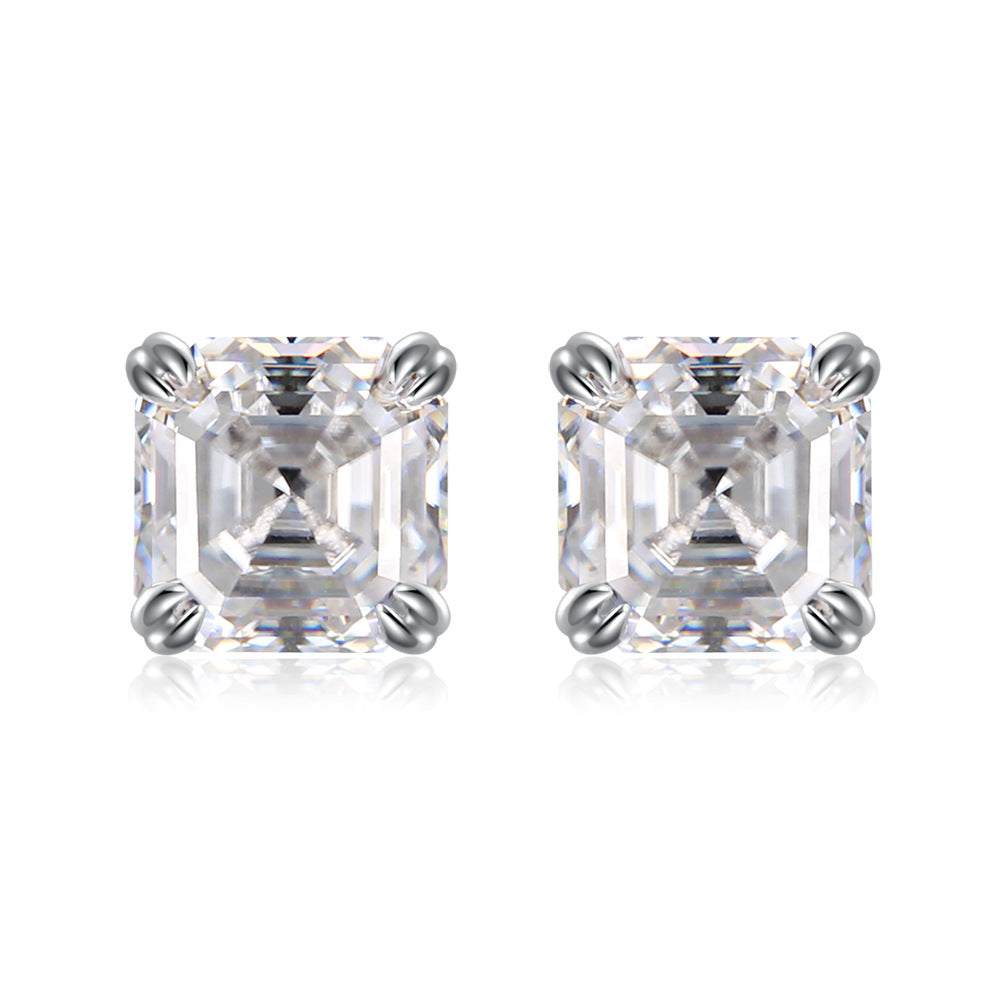 "FE-0034 2CT Square Modified Moissanite Stud Earrings/ 925 Sterling Silver/ D Color Ideal Cut/ VVS1 Clarity/Best Anniversary Gift/ Suits Every Occasion"