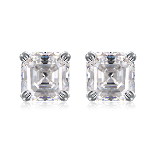 "FE-0034 2CT Square Modified Moissanite Stud Earrings/ 925 Sterling Silver/ D Color Ideal Cut/ VVS1 Clarity/Best Anniversary Gift/ Suits Every Occasion"