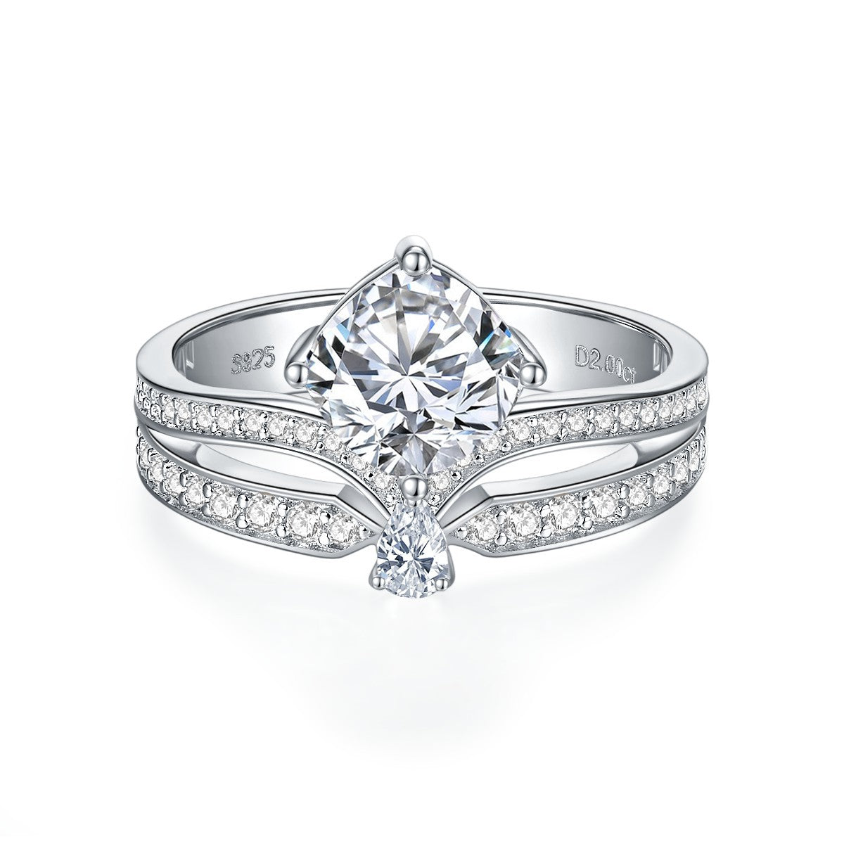 "FR-0006 2CT Round Brilliant Cut Crown Moissanite Rings/ 925 Sterling Silver/ D Color Ideal Cut/ VVS1 Clarity/Best Anniversary Gift/ Suits Every Occasion "