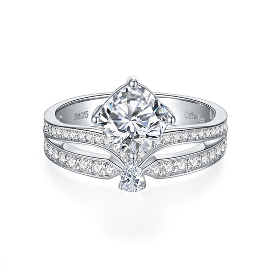 "FR-0006 2CT Round Brilliant Cut Crown Moissanite Rings/ 925 Sterling Silver/ D Color Ideal Cut/ VVS1 Clarity/Best Anniversary Gift/ Suits Every Occasion "