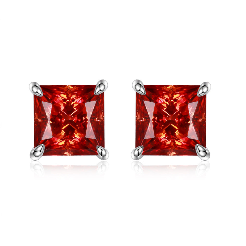 "CM-0009 1CT Square Modified Moissanite Studs/ 925 Sterling Silver/ Luxury Red Ideal Cut/ VVS1 Clarity/Best Anniversary Gift/ Suits Every Occasion "