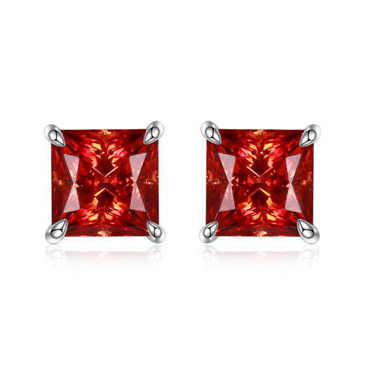 "CM-0009 1CT Square Modified Moissanite Studs/ 925 Sterling Silver/ Luxury Red Ideal Cut/ VVS1 Clarity/Best Anniversary Gift/ Suits Every Occasion "