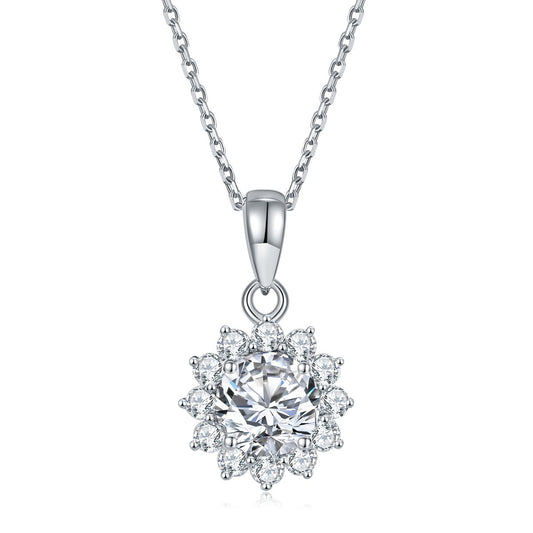 "FN-0003 2CT Round Brilliant Cut Moissanite Necklace/ 925 Sterling Silver/ D Color Ideal Cut/ VVS1 Clarity/Best Anniversary Gift/ Suits Every Occasion"