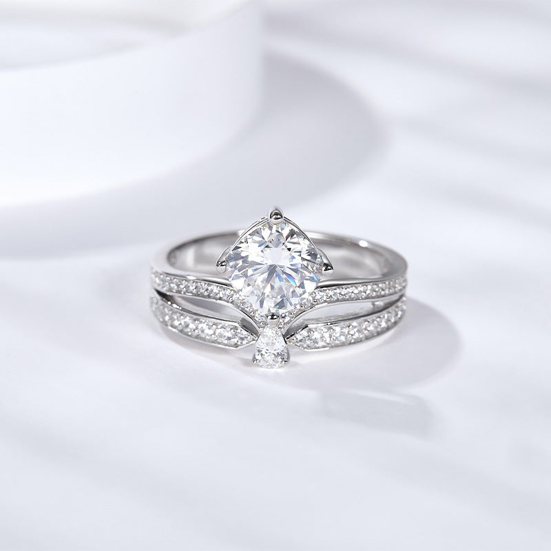 "FR-0006 2CT Round Brilliant Cut Crown Moissanite Rings/ 925 Sterling Silver/ D Color Ideal Cut/ VVS1 Clarity/Best Anniversary Gift/ Suits Every Occasion "