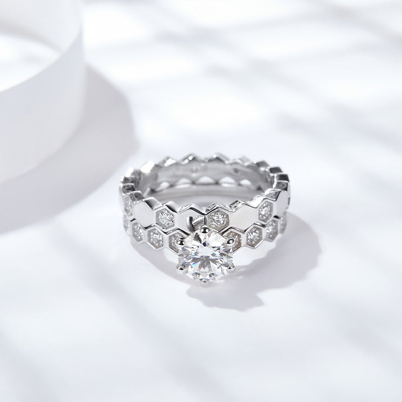 "FR-0001 1CT Round Brilliant Cut Moissanite Rings/ 925 Sterling Silver/ D Color Ideal Cut/ VVS1 Clarity/Best Anniversary Gift/ Suits Every Occasion"