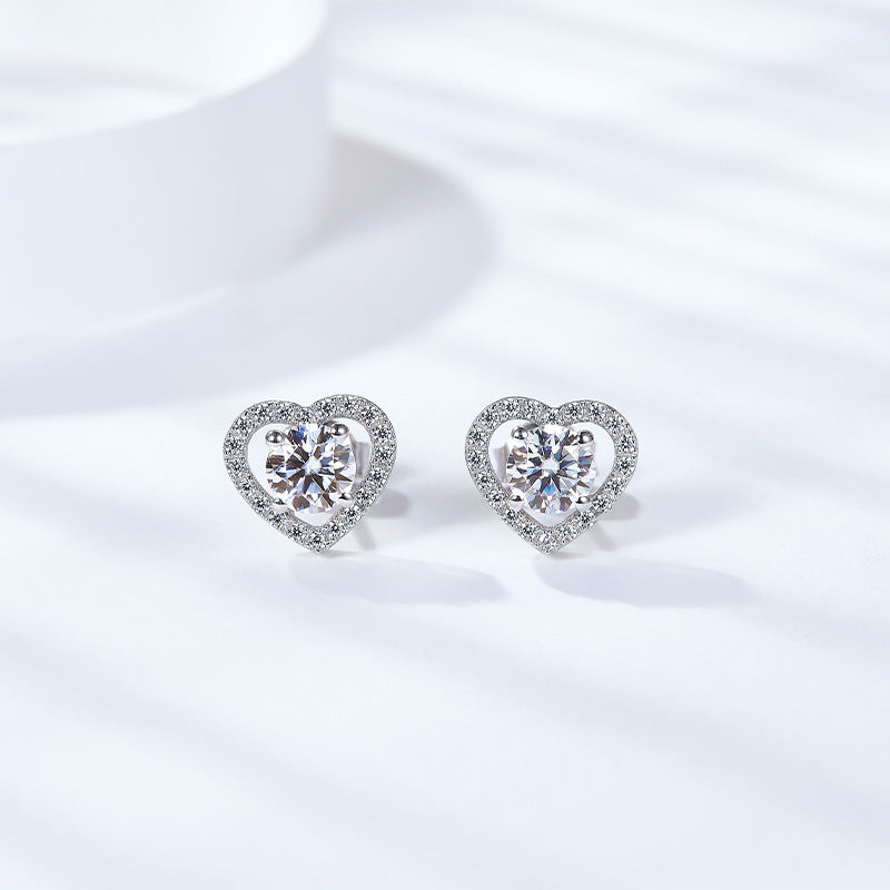"FE-0003  0.5CT Round Brilliant Cut Heart Moissanite Stud Earrings/ 925 Sterling Silver/ D Color Ideal Cut/ VVS1 Clarity/Best Anniversary Gift/ Suits Every Occasion"