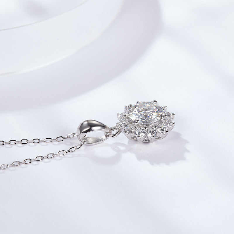"FN-0003 2CT Round Brilliant Cut Moissanite Necklace/ 925 Sterling Silver/ D Color Ideal Cut/ VVS1 Clarity/Best Anniversary Gift/ Suits Every Occasion"
