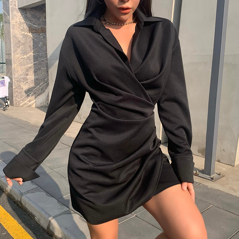 Sexy European and American long-sleeved irregular skirt ins winter new hot girl temperament black dress