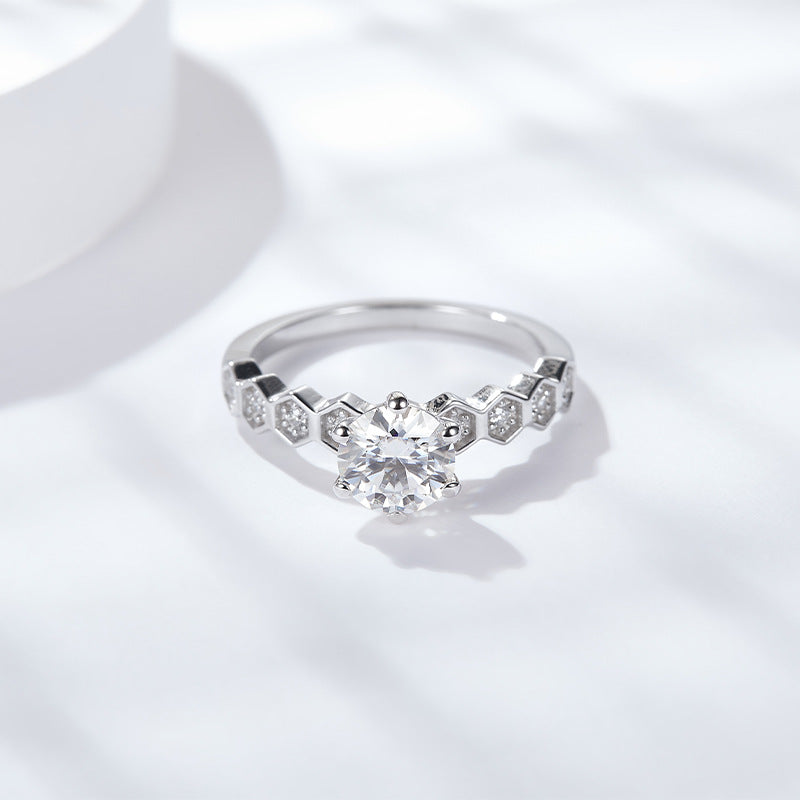 "FR-0001 1CT Round Brilliant Cut Moissanite Rings/ 925 Sterling Silver/ D Color Ideal Cut/ VVS1 Clarity/Best Anniversary Gift/ Suits Every Occasion"