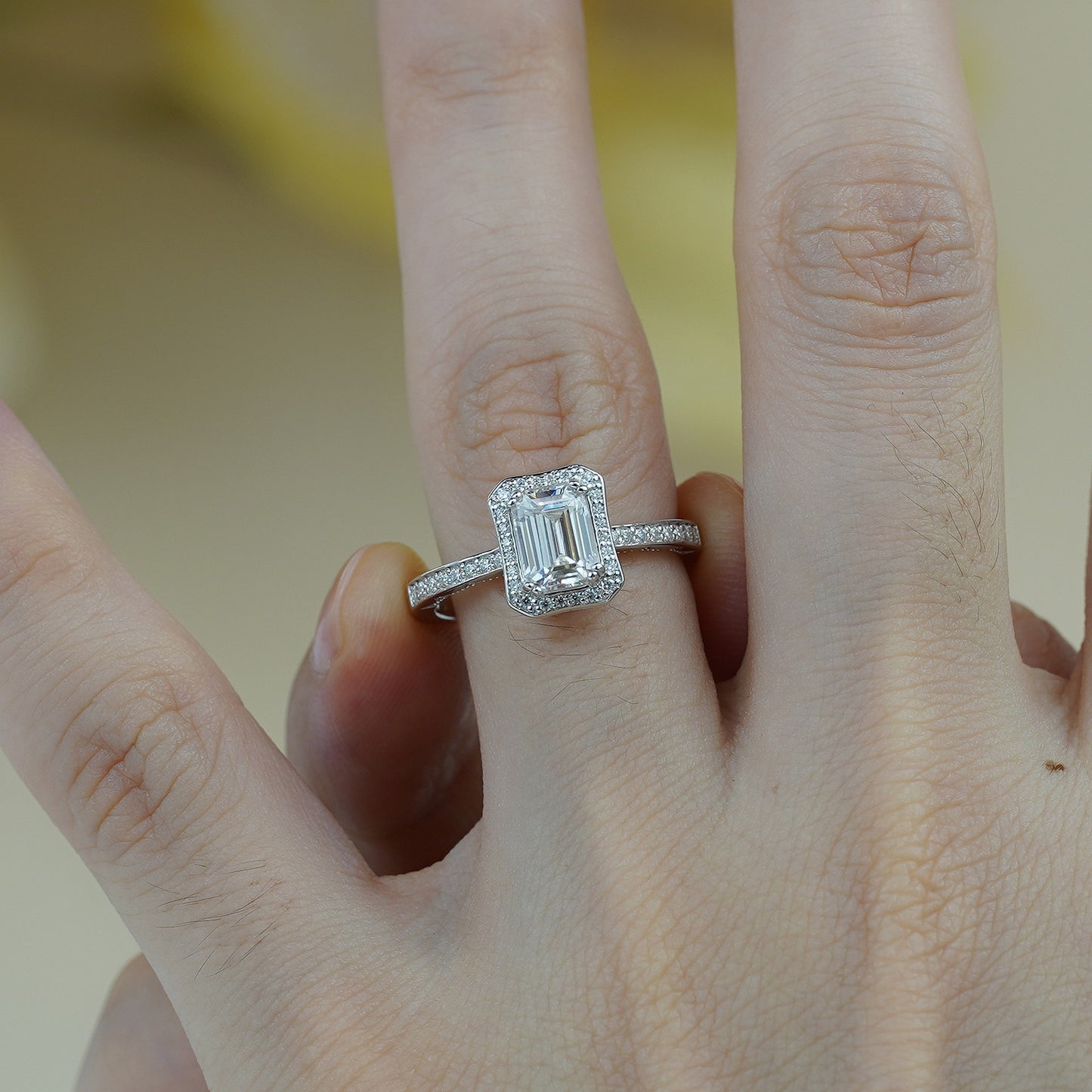 "FR-0013 1.25CT Emeral Cut Moissanite Rings/ 925 Sterling Silver/ D Color Ideal Cut/ VVS1 Clarity/Best Anniversary Gift/ Suits Every Occasion"