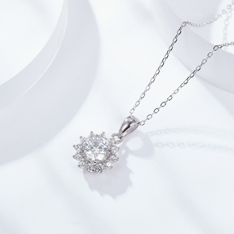 "FN-0003 2CT Round Brilliant Cut Moissanite Necklace/ 925 Sterling Silver/ D Color Ideal Cut/ VVS1 Clarity/Best Anniversary Gift/ Suits Every Occasion"