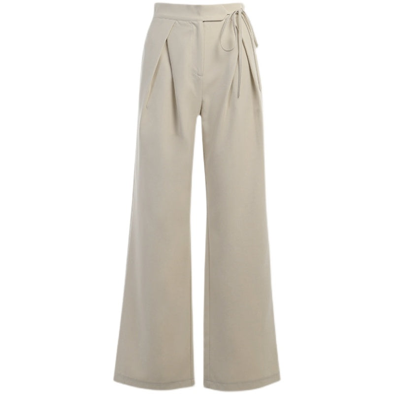 Apricot straps wide-legged pants female high waist drape ins solid color niche design sense home casual pants