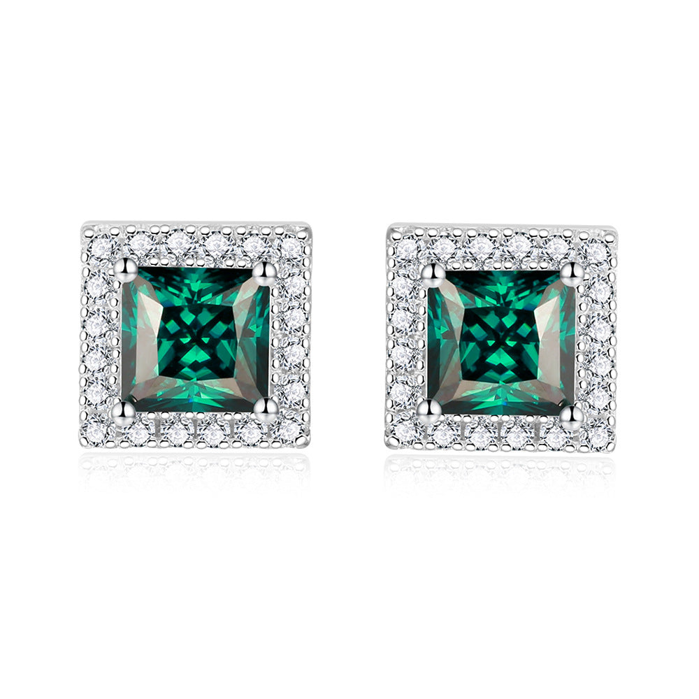 "CM-0013/CM-0001/1CT Square Modified Moissanite Studs/ 925 Sterling Silver/ Green Spark Ideal Cut/ VVS1 Clarity/Best Anniversary Gift/ Suits Every Occasion "