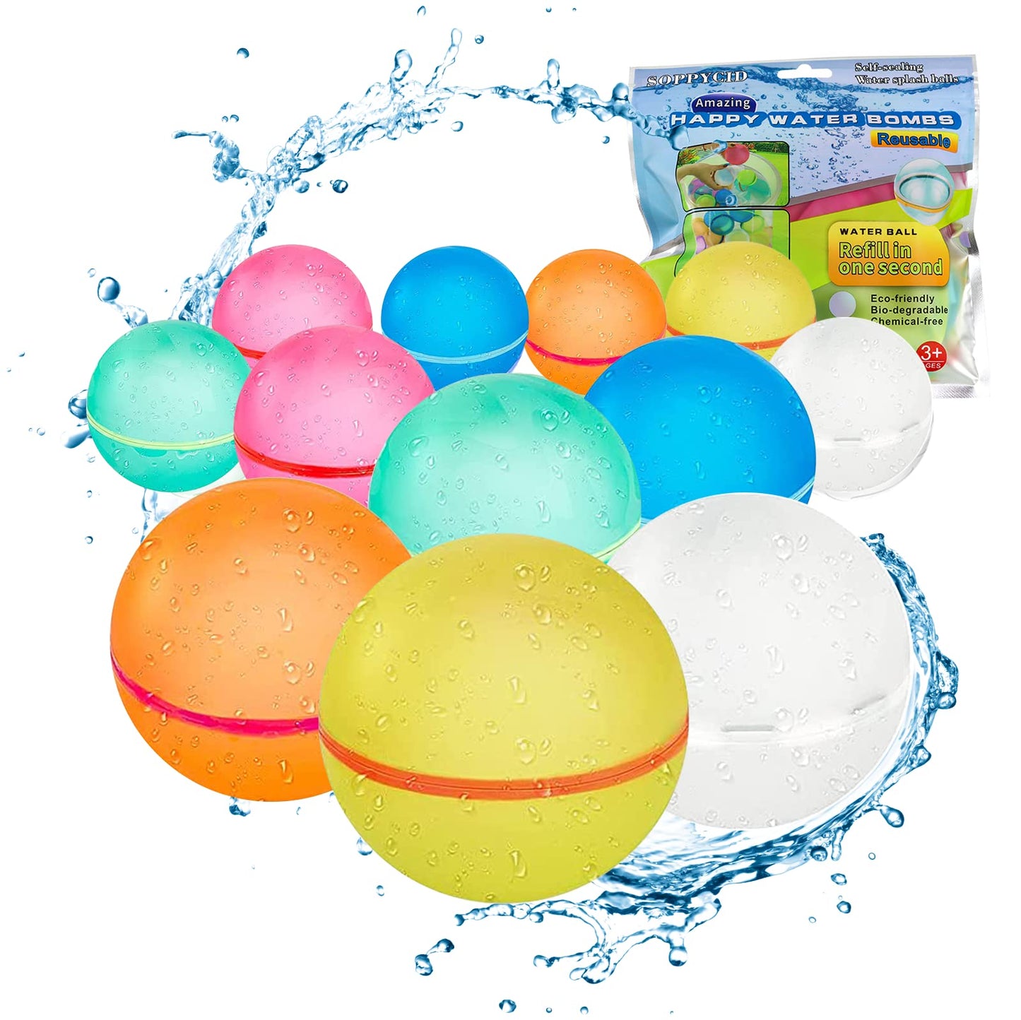 Reusable Water Balloons, Self-Sealing Refillable Water Balloons, Soft Silicone Magnetic Water Balloons, Reusable Water Bomb for Water Fight Game, Water Park, Summer Party (Multicolor - 24PC)