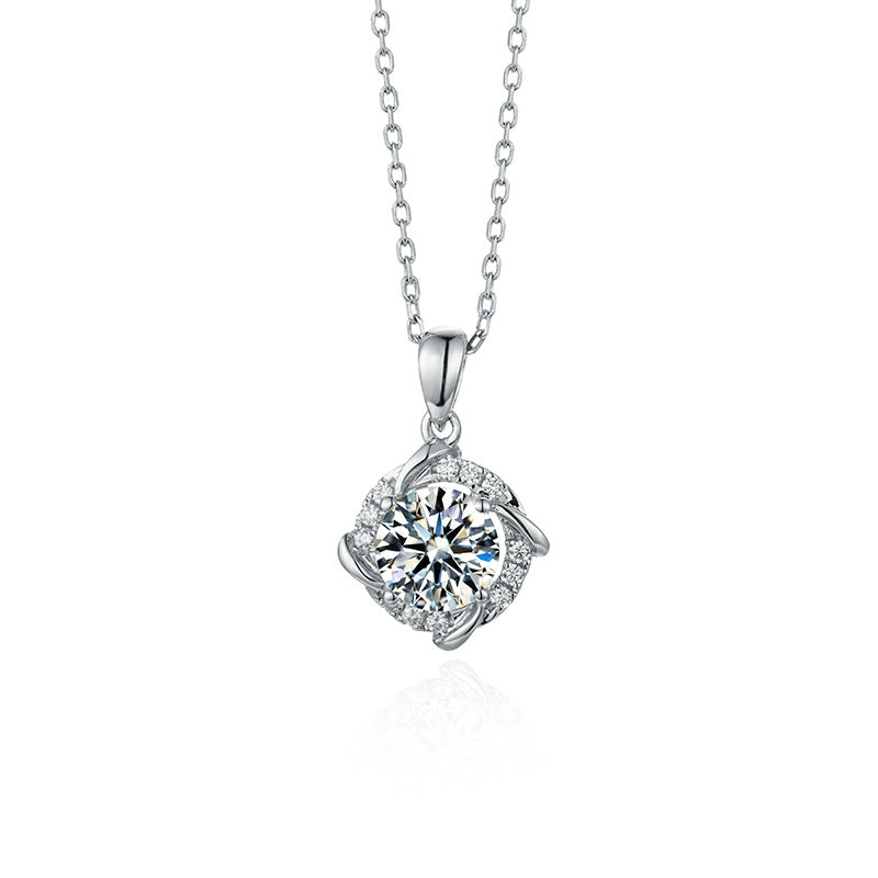 "FN-0014 2CT Round Brilliant Cut Moissanite Necklace/ 925 Sterling Silver/ D Color Ideal Cut/ VVS1 Clarity/Best Anniversary Gift/ Suits Every Occasion"