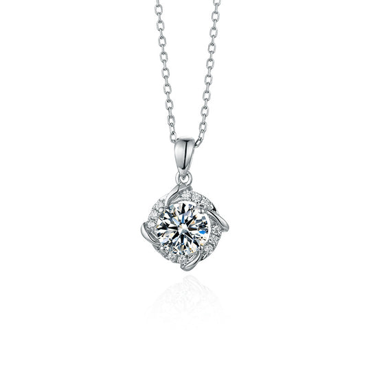"FN-0014 2CT Round Brilliant Cut Moissanite Necklace/ 925 Sterling Silver/ D Color Ideal Cut/ VVS1 Clarity/Best Anniversary Gift/ Suits Every Occasion"