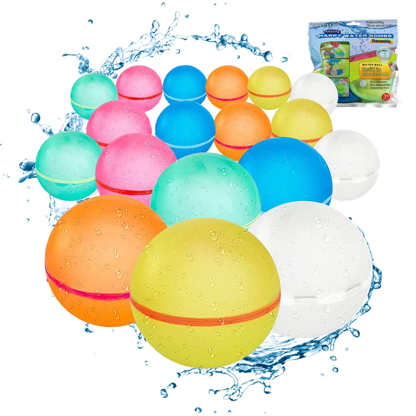 Reusable Water Balloons, Self-Sealing Refillable Water Balloons, Soft Silicone Magnetic Water Balloons, Reusable Water Bomb for Water Fight Game, Water Park, Summer Party (Multicolor - 24PC)