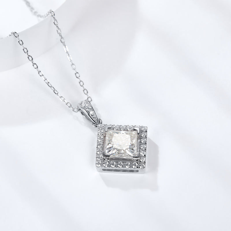 "FN-0037 2 CT Square Modified Moissanite Necklace with Certificate/925 Sterling Silver/D Color Ideal Cut/ VVS1 Clarity/ 21cm-50cm/ Best Anniversary Gift/ Suits Every Occasion "