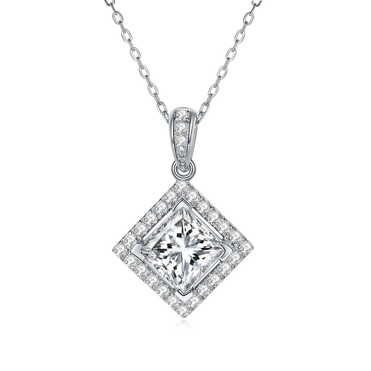 "FN-0037 2 CT Square Modified Moissanite Necklace with Certificate/925 Sterling Silver/D Color Ideal Cut/ VVS1 Clarity/ 21cm-50cm/ Best Anniversary Gift/ Suits Every Occasion "