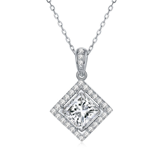 "FN-0037 2 CT Square Modified Moissanite Necklace with Certificate/925 Sterling Silver/D Color Ideal Cut/ VVS1 Clarity/ 21cm-50cm/ Best Anniversary Gift/ Suits Every Occasion "