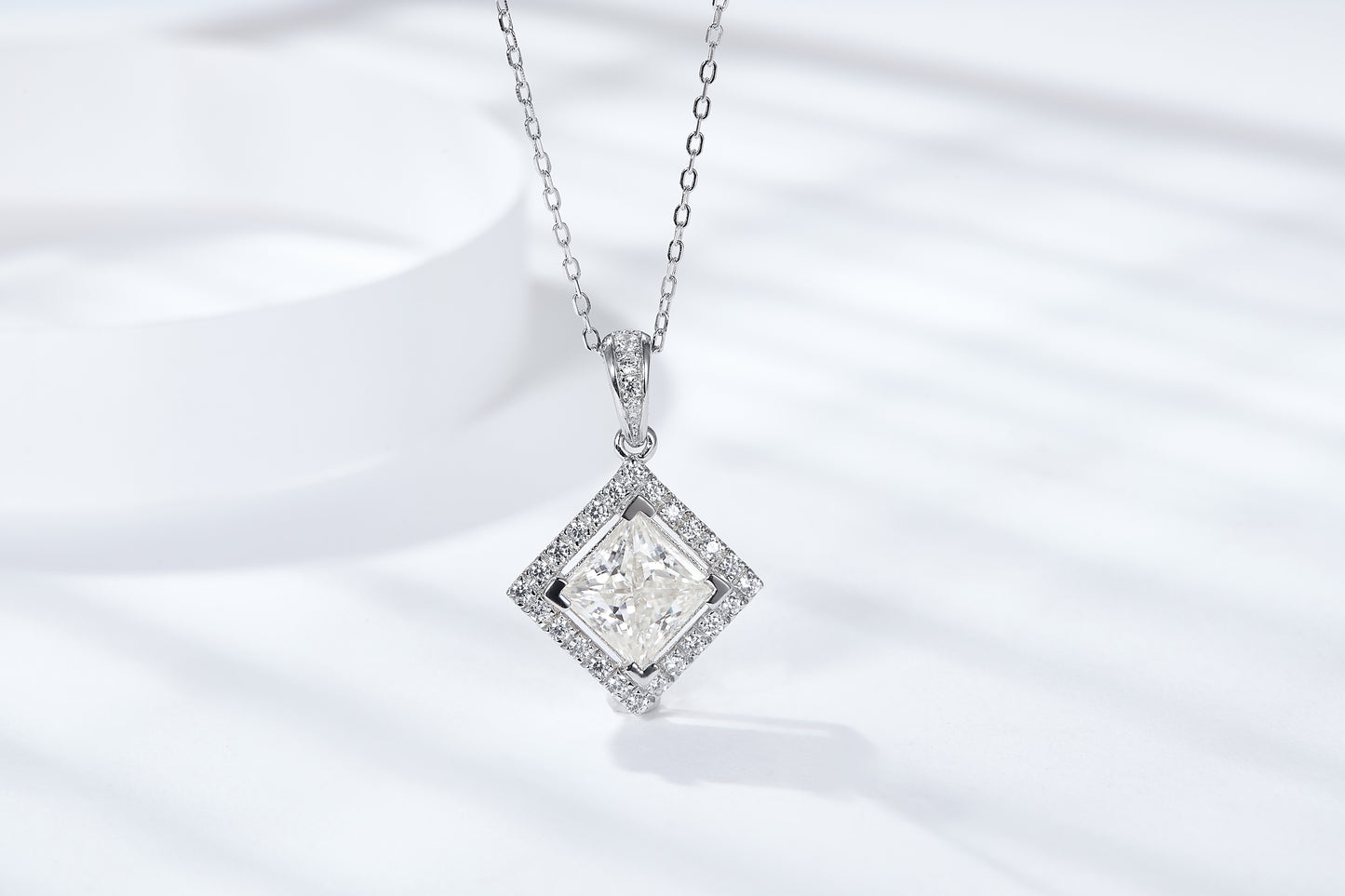 "FN-0037 2 CT Square Modified Moissanite Necklace with Certificate/925 Sterling Silver/D Color Ideal Cut/ VVS1 Clarity/ 21cm-50cm/ Best Anniversary Gift/ Suits Every Occasion "