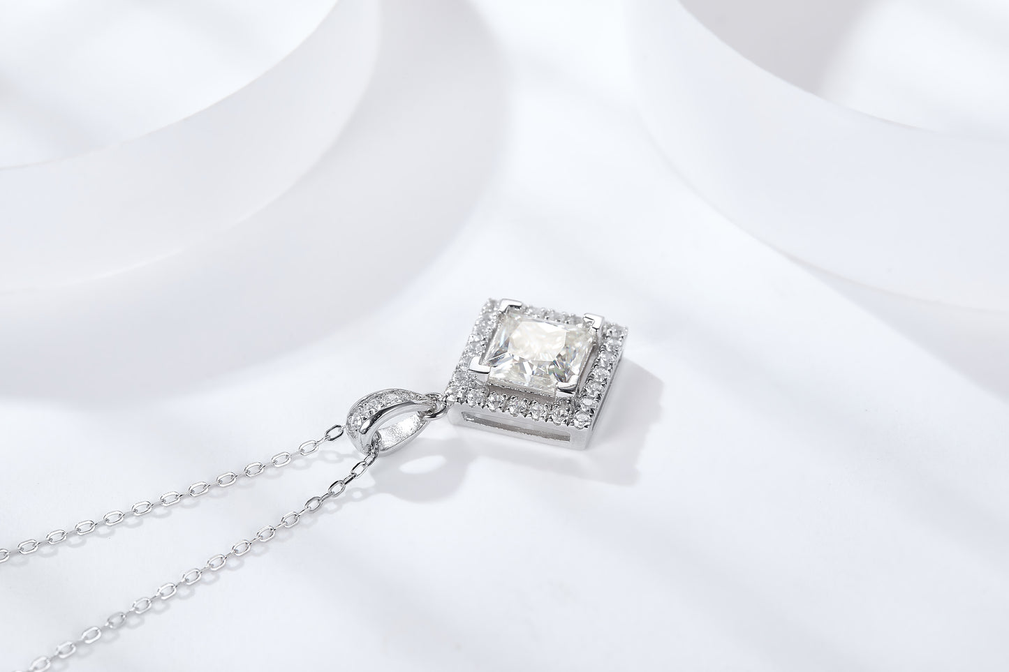 "FN-0037 2 CT Square Modified Moissanite Necklace with Certificate/925 Sterling Silver/D Color Ideal Cut/ VVS1 Clarity/ 21cm-50cm/ Best Anniversary Gift/ Suits Every Occasion "