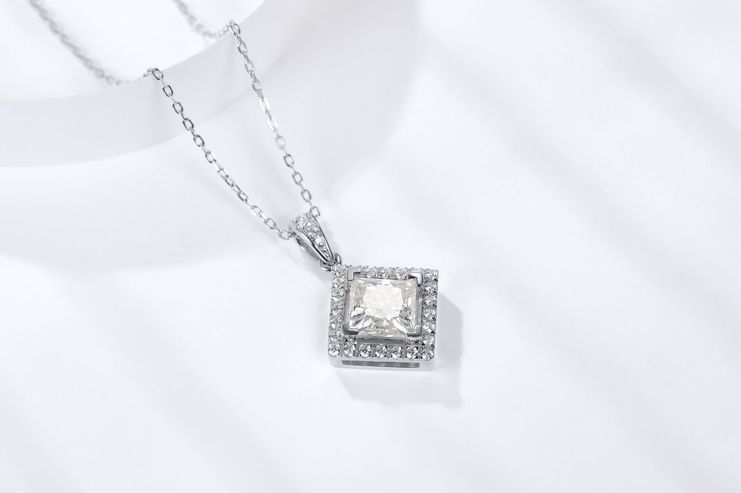 "FN-0037 2 CT Square Modified Moissanite Necklace with Certificate/925 Sterling Silver/D Color Ideal Cut/ VVS1 Clarity/ 21cm-50cm/ Best Anniversary Gift/ Suits Every Occasion "