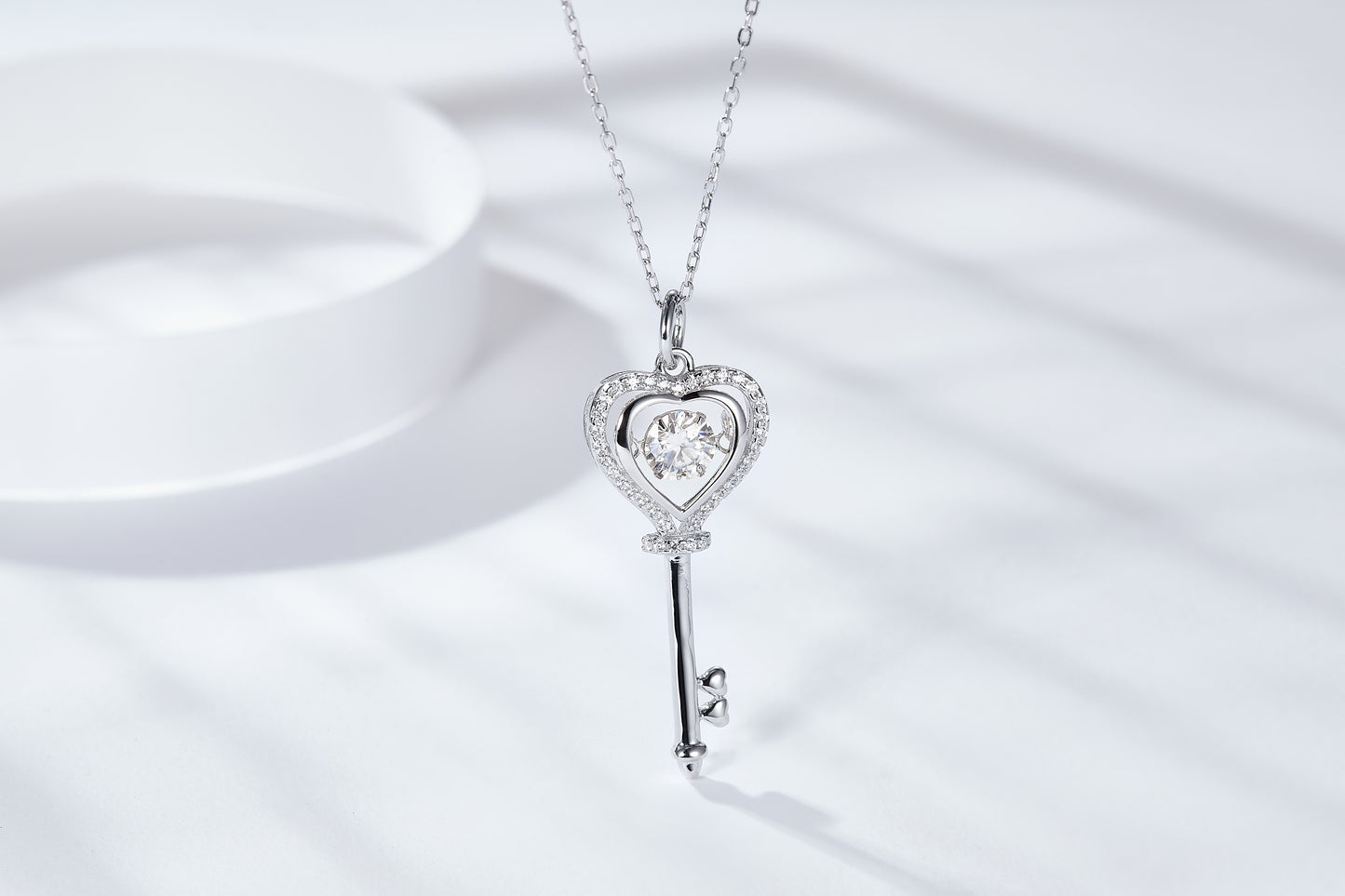 "FN-0036 1 CT Heart Key Moissanite Pendant with Certificate/925 Sterling Silver/D Color Ideal Cut/ VVS1 Clarity/ 21cm-50cm/ Best Anniversary Gift/ Suits Every Occasion "