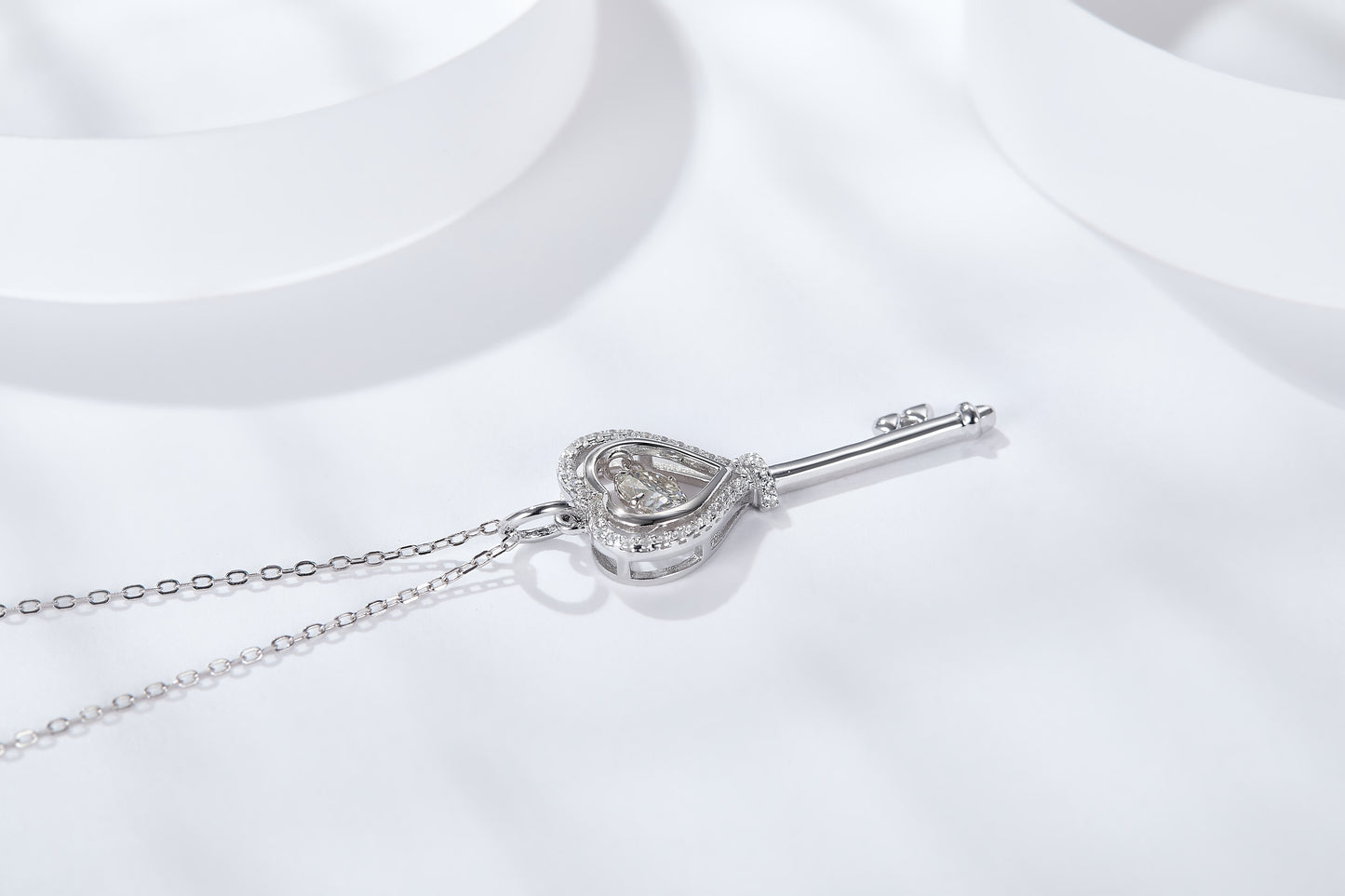 "FN-0036 1 CT Heart Key Moissanite Pendant with Certificate/925 Sterling Silver/D Color Ideal Cut/ VVS1 Clarity/ 21cm-50cm/ Best Anniversary Gift/ Suits Every Occasion "
