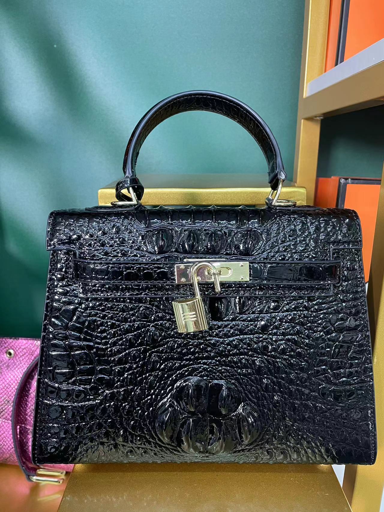 WB-0010/ Crocodile Embossed Leather With Laces Crossbody Bag