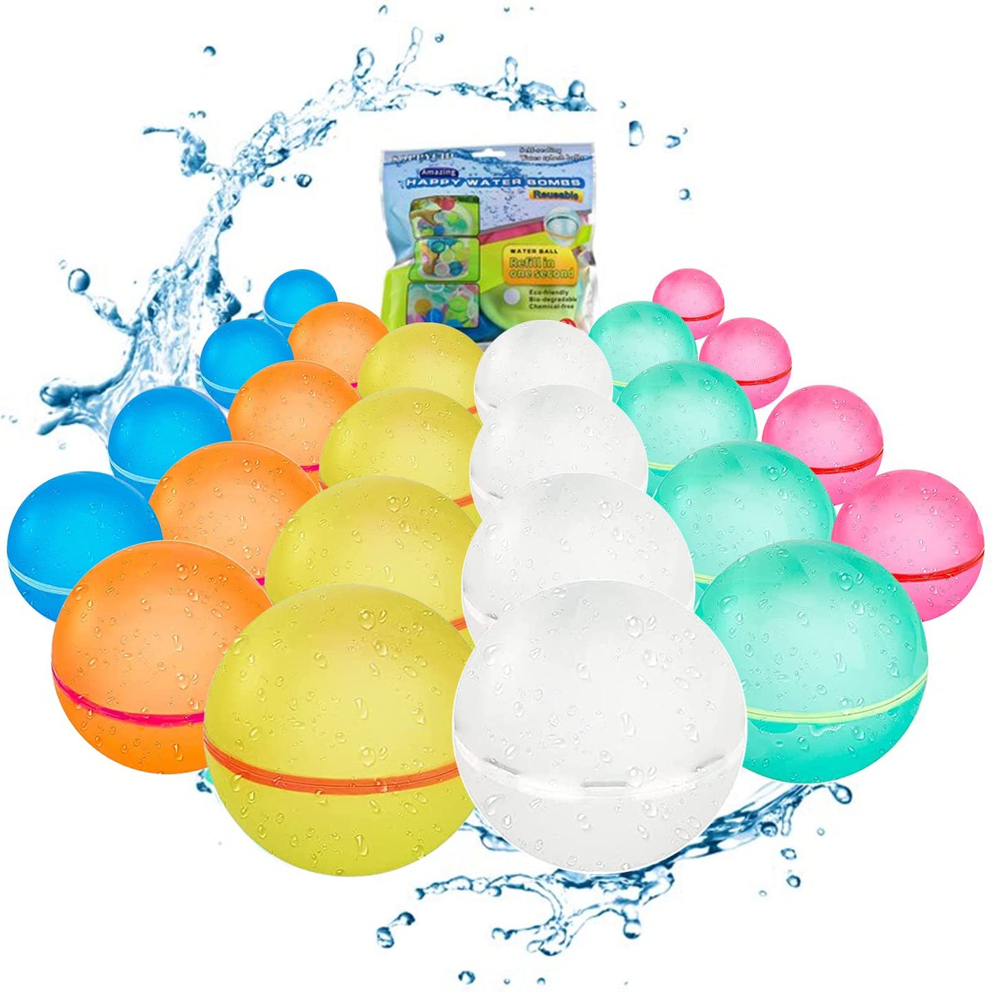 Reusable Water Balloons, Self-Sealing Refillable Water Balloons, Soft Silicone Magnetic Water Balloons, Reusable Water Bomb for Water Fight Game, Water Park, Summer Party (Multicolor - 24PC)