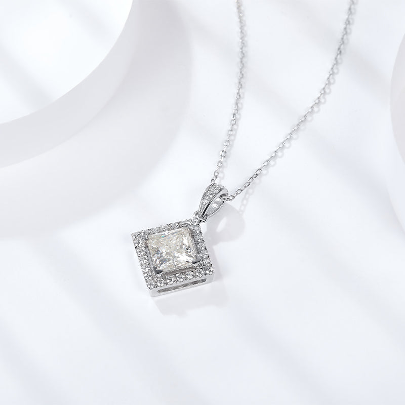 "FN-0037 2 CT Square Modified Moissanite Necklace with Certificate/925 Sterling Silver/D Color Ideal Cut/ VVS1 Clarity/ 21cm-50cm/ Best Anniversary Gift/ Suits Every Occasion "