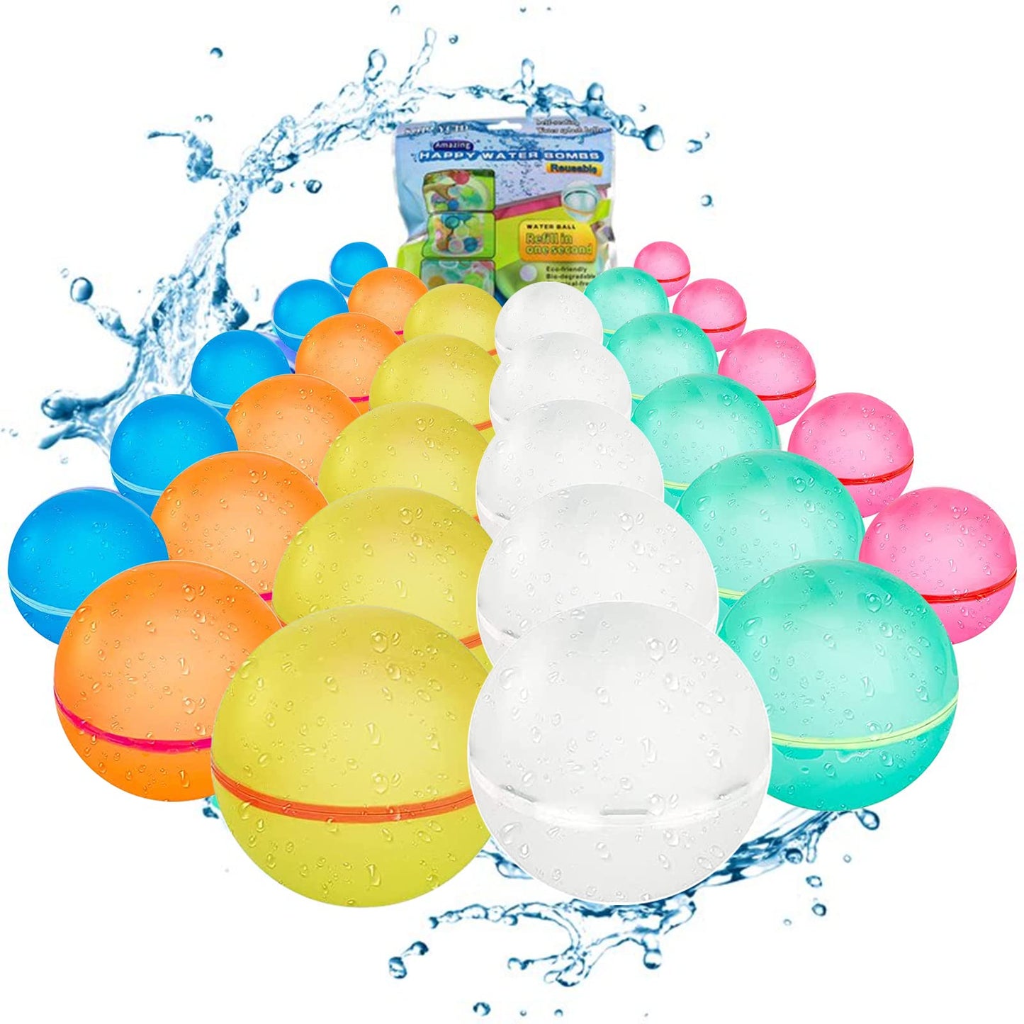 Reusable Water Balloons, Self-Sealing Refillable Water Balloons, Soft Silicone Magnetic Water Balloons, Reusable Water Bomb for Water Fight Game, Water Park, Summer Party (Multicolor - 24PC)