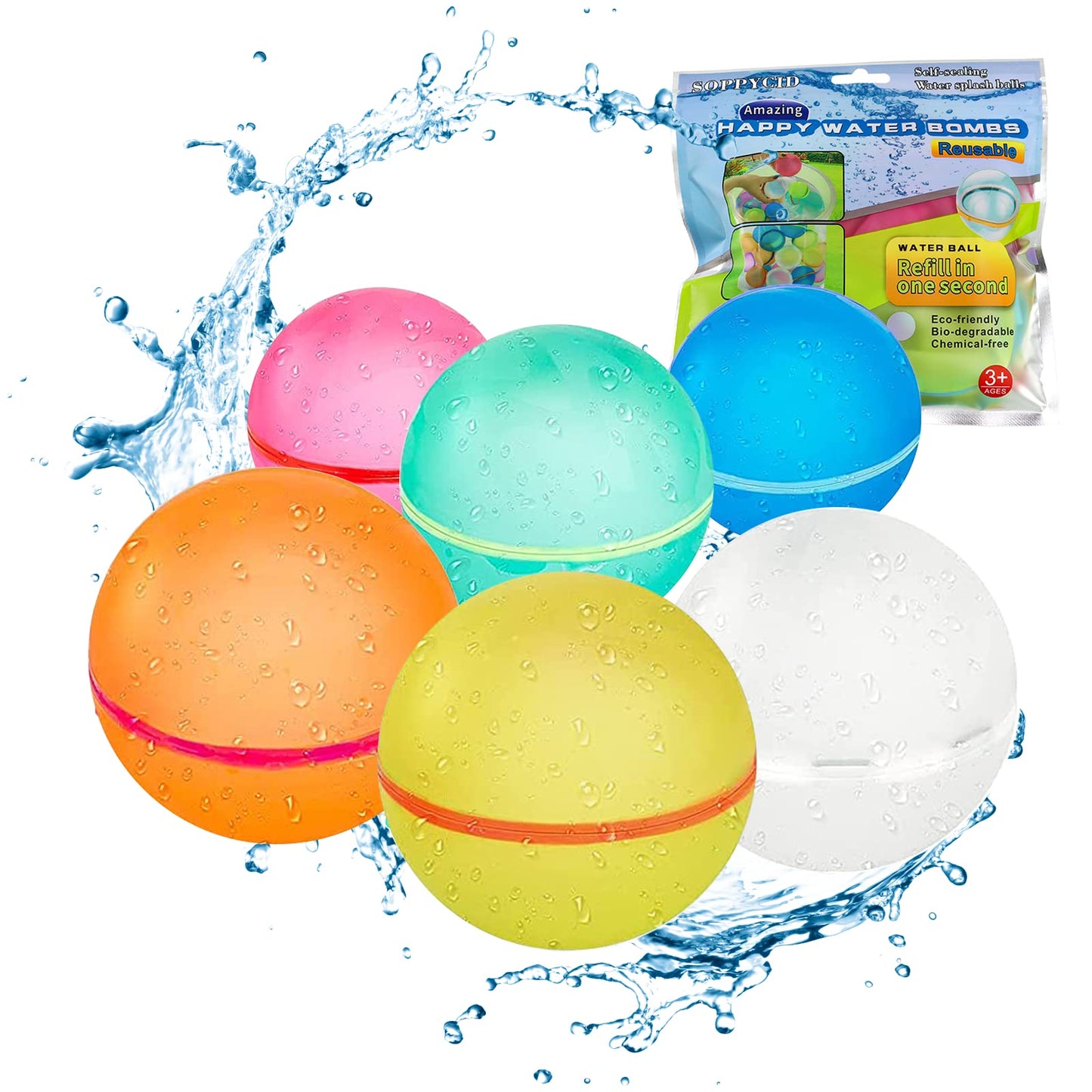 Reusable Water Balloons, Self-Sealing Refillable Water Balloons, Soft Silicone Magnetic Water Balloons, Reusable Water Bomb for Water Fight Game, Water Park, Summer Party (Multicolor - 24PC)