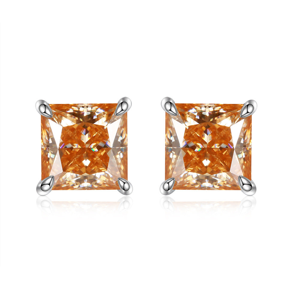 "CM-0016 1CT Square Modified Moissanite Studs/ 925 Sterling Silver/ Champagne Color Ideal Cut/ VVS1 Clarity/Best Anniversary Gift/ Suits Every Occasion "
