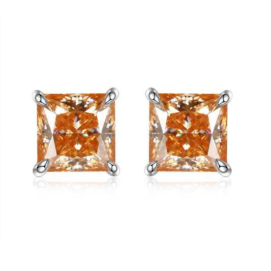 "CM-0016 1CT Square Modified Moissanite Studs/ 925 Sterling Silver/ Champagne Color Ideal Cut/ VVS1 Clarity/Best Anniversary Gift/ Suits Every Occasion "