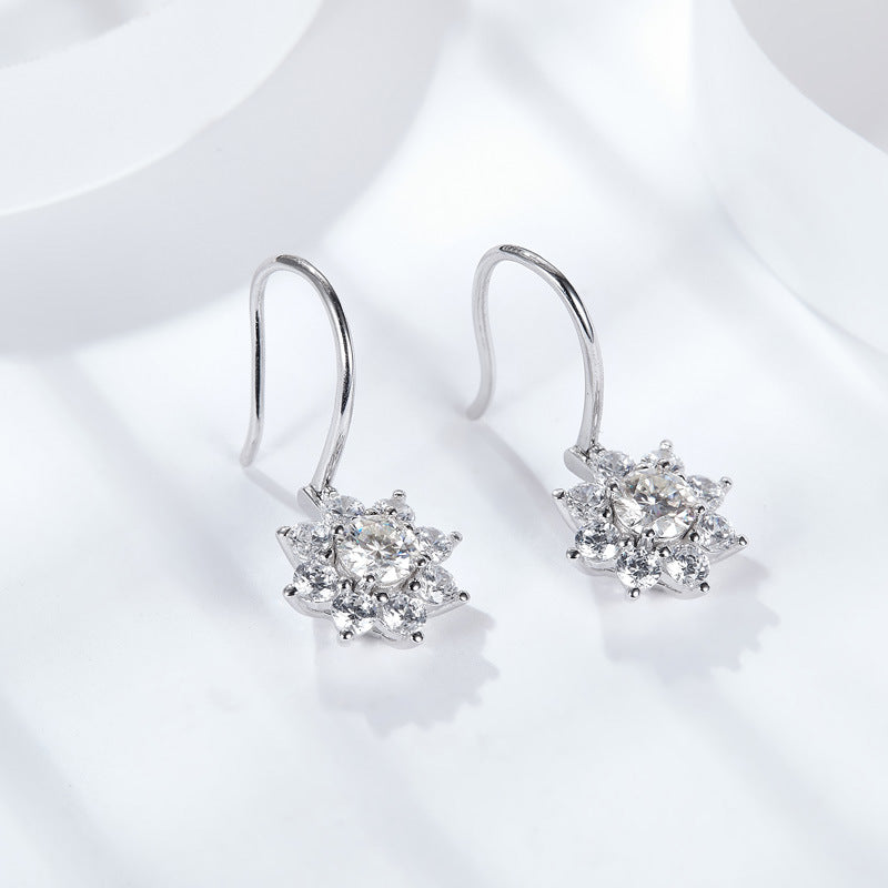 "FE-0014 Round Brilliant Cut  Cut Moissanite Dangle Earrings/ 925 Sterling Silver/ D Color Ideal Cut/ VVS1 Clarity/Best Anniversary Gift/ Suits Every Occasion "