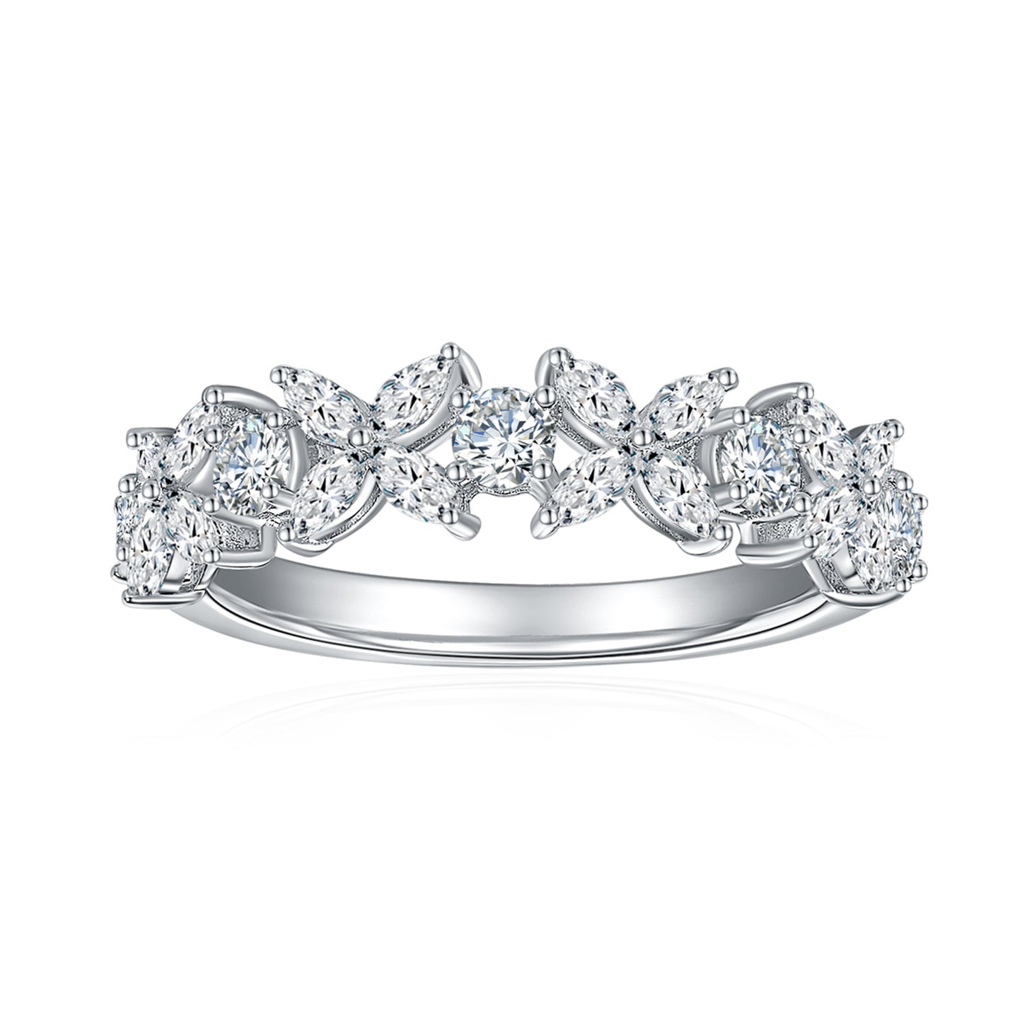 "ER-0013 Marquise and Round Half Moissanite Eternity Band/ 925 Sterling Silver/ D Color Ideal Cut/ VVS1 Clarity/Best Anniversary Gift/ Suits Every Occasion "