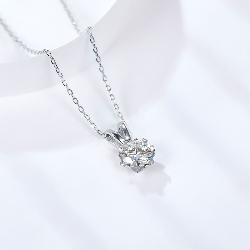 "FN-0012 1CT Six-claw Round Moissanite Solitaire Necklace with Certificate/925 Sterling Silver/D Color Ideal Cut/ VVS1 Clarity/21cm-50cm/ Best Anniversary Gift/ Suits Every Occasion "