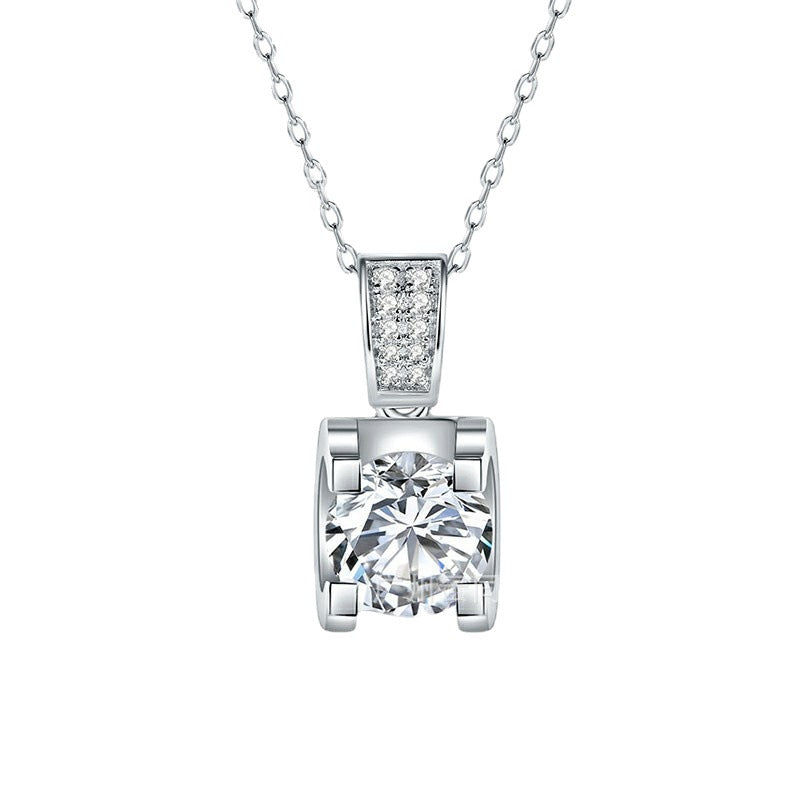 "FN-0016 2CT Round Brilliant Cut Moissanite Necklace/ 925 Sterling Silver/ D Color Ideal Cut/ VVS1 Clarity/Best Anniversary Gift/ Suits Every Occasion"