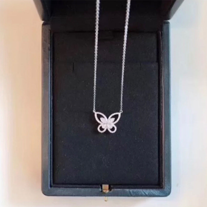 "FN-0031 Round Brilliant Cut Butterfly Moissanite Necklace/ 925 Sterling Silver/ D Color Ideal Cut/ VVS1 Clarity/Best Anniversary Gift/ Suits Every Occasion"
