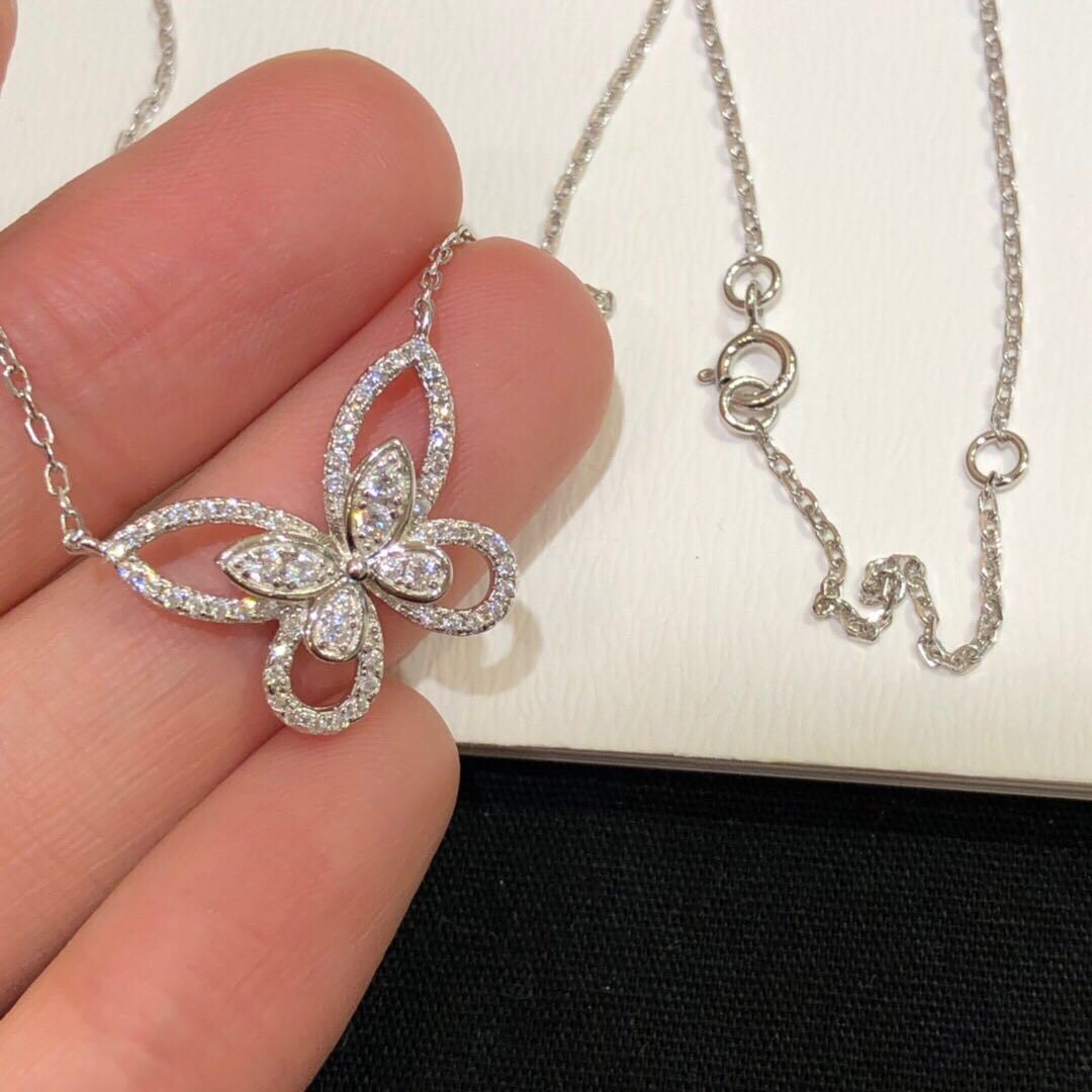 "FN-0031 Round Brilliant Cut Butterfly Moissanite Necklace/ 925 Sterling Silver/ D Color Ideal Cut/ VVS1 Clarity/Best Anniversary Gift/ Suits Every Occasion"