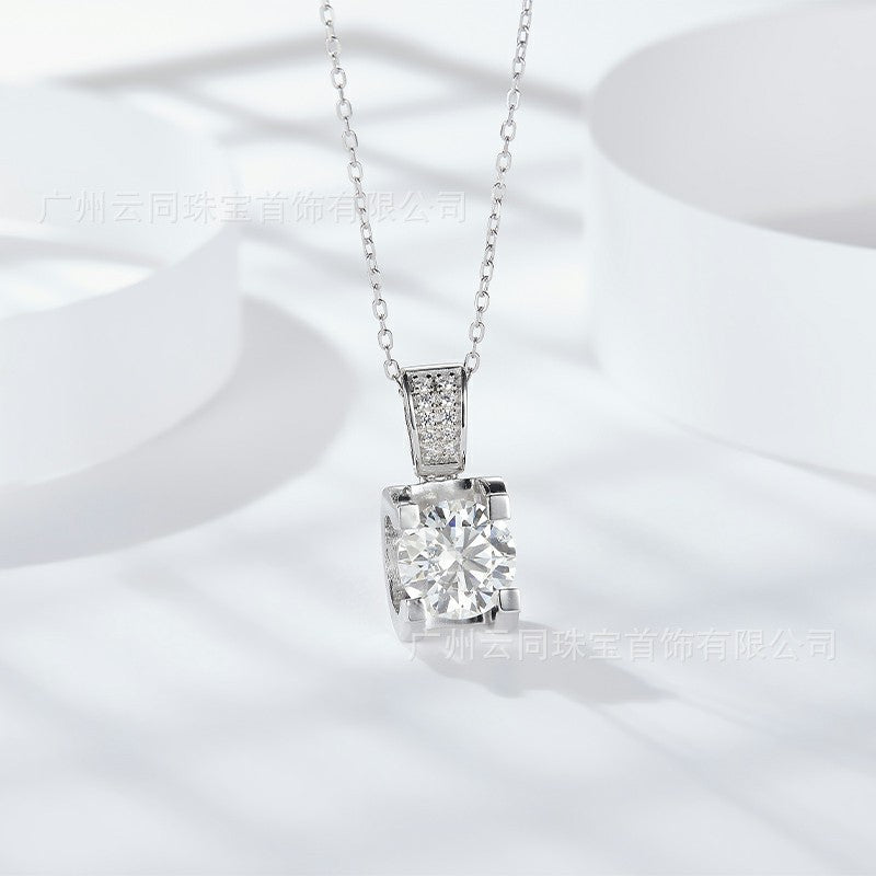 "FN-0016 2CT Round Brilliant Cut Moissanite Necklace/ 925 Sterling Silver/ D Color Ideal Cut/ VVS1 Clarity/Best Anniversary Gift/ Suits Every Occasion"