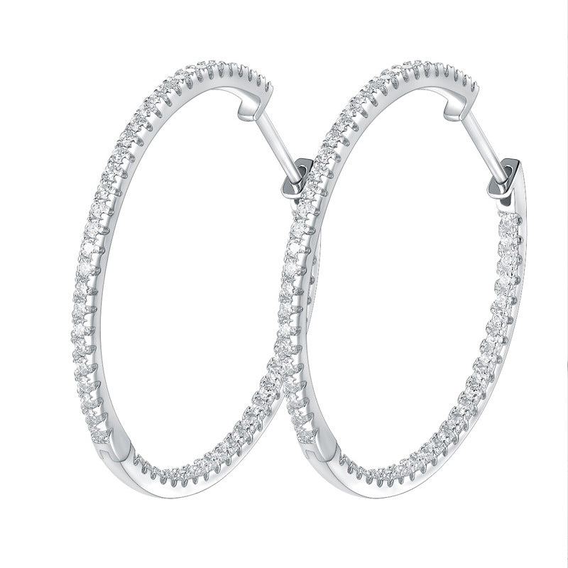 "FE-0007 30mm Moissanite Huggie Hoop Earrings/ 925 Sterling Silver/ D Color Ideal Cut/ VVS1 Clarity/Best Anniversary Gift/ Suits Every Occasion "