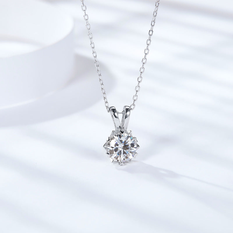"FN-0012 1CT Six-claw Round Moissanite Solitaire Necklace with Certificate/925 Sterling Silver/D Color Ideal Cut/ VVS1 Clarity/21cm-50cm/ Best Anniversary Gift/ Suits Every Occasion "